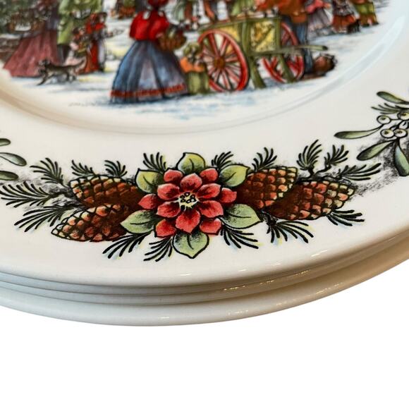 Royal Stafford HOT CHESTNUT SELLER Dinner Plates 11in Set of 4  Christmas New - Picture 12 of 15